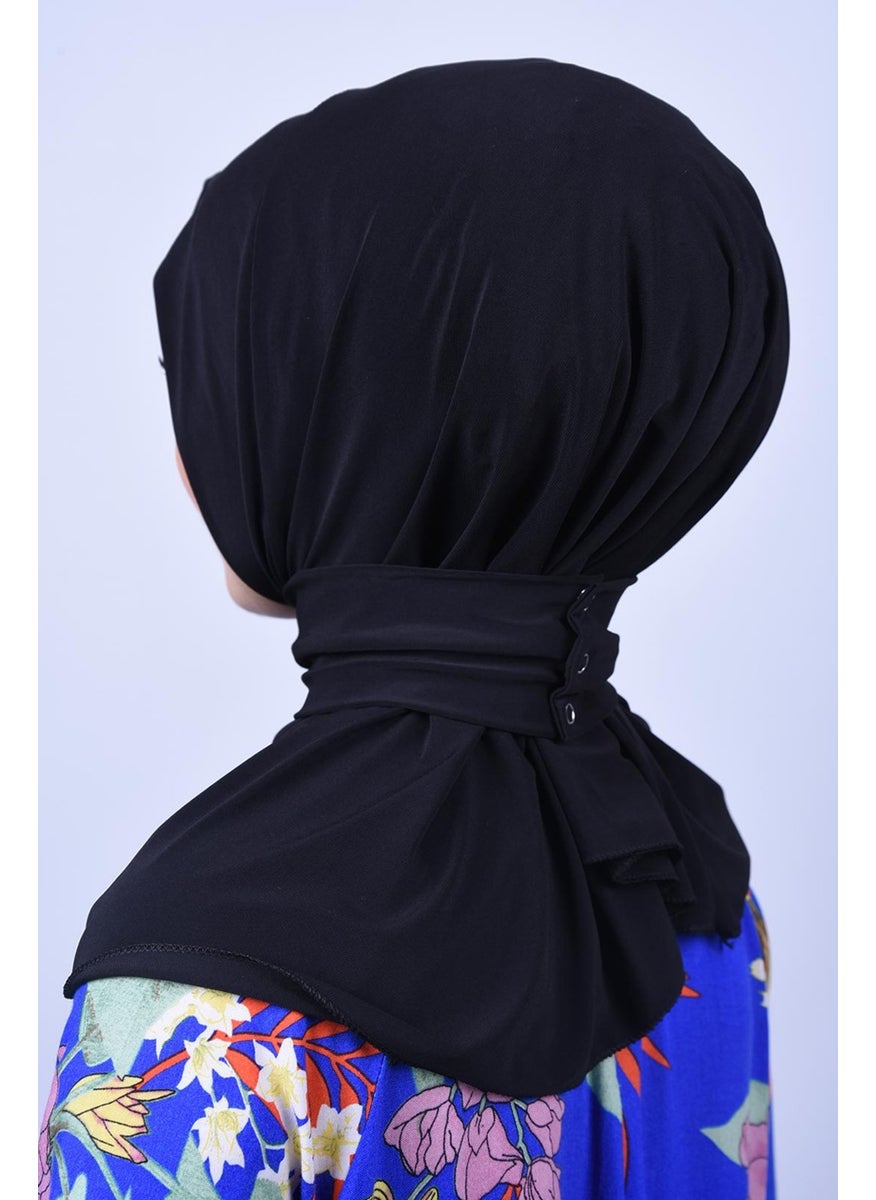Belifanti Collection Women's Hijab Snap Bone Sandy Hijab Neck Collar Bone Black  - Image 3