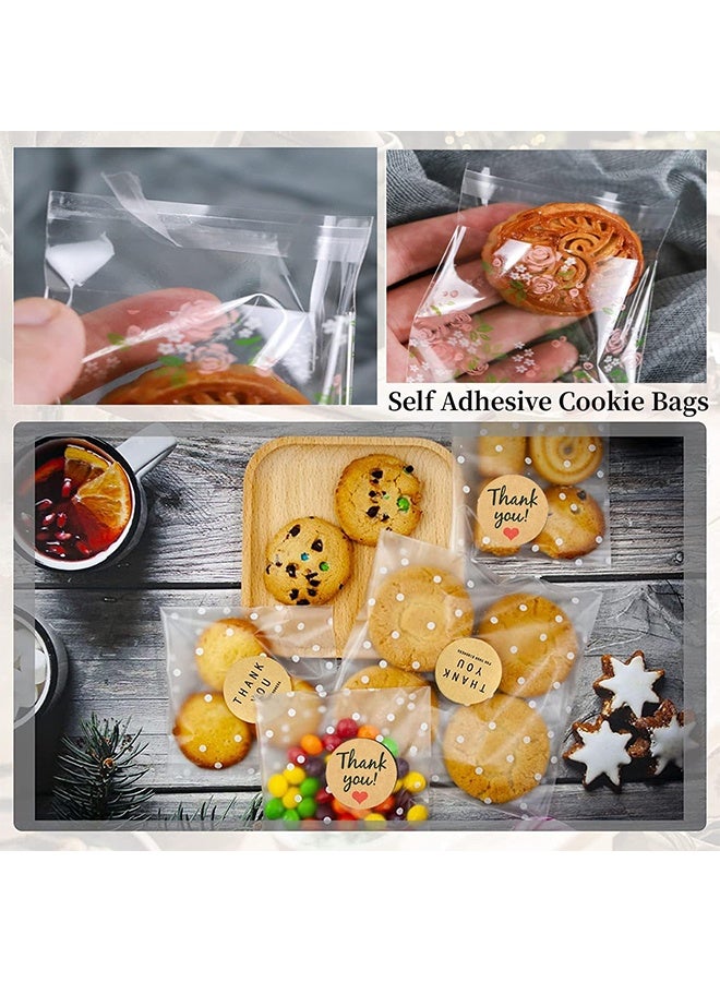 Self Adhesive Cookie Bags, Plastic Clear Treat Bags Sealable Candy Bags for Packaging Candy Cookies Bakery Party Favor Gift Giving, Small Bags for Cookies, Sweets, Jewelry (Floral Rose, 3.9 x 3.9) - Image 4