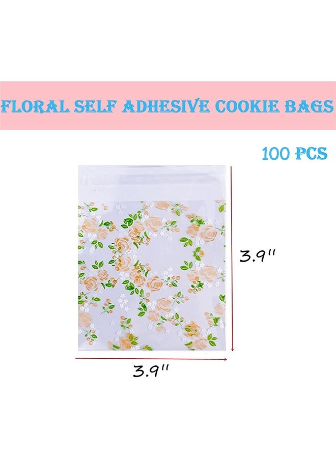 Self Adhesive Cookie Bags, Plastic Clear Treat Bags Sealable Candy Bags for Packaging Candy Cookies Bakery Party Favor Gift Giving, Small Bags for Cookies, Sweets, Jewelry (Floral Rose, 3.9 x 3.9) - Image 5