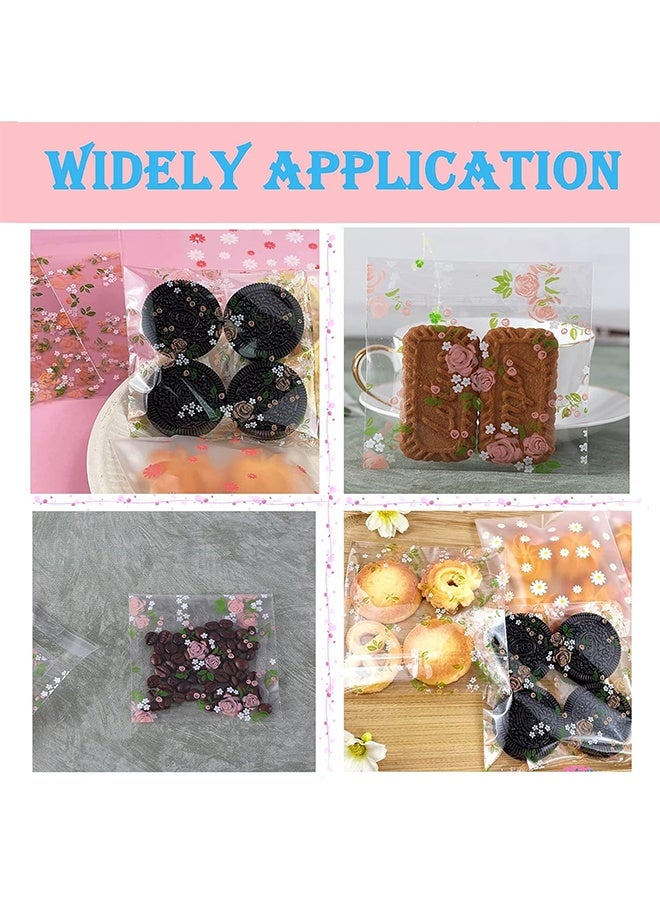 Self Adhesive Cookie Bags, Plastic Clear Treat Bags Sealable Candy Bags for Packaging Candy Cookies Bakery Party Favor Gift Giving, Small Bags for Cookies, Sweets, Jewelry (Floral Rose, 3.9 x 3.9) - Image 3
