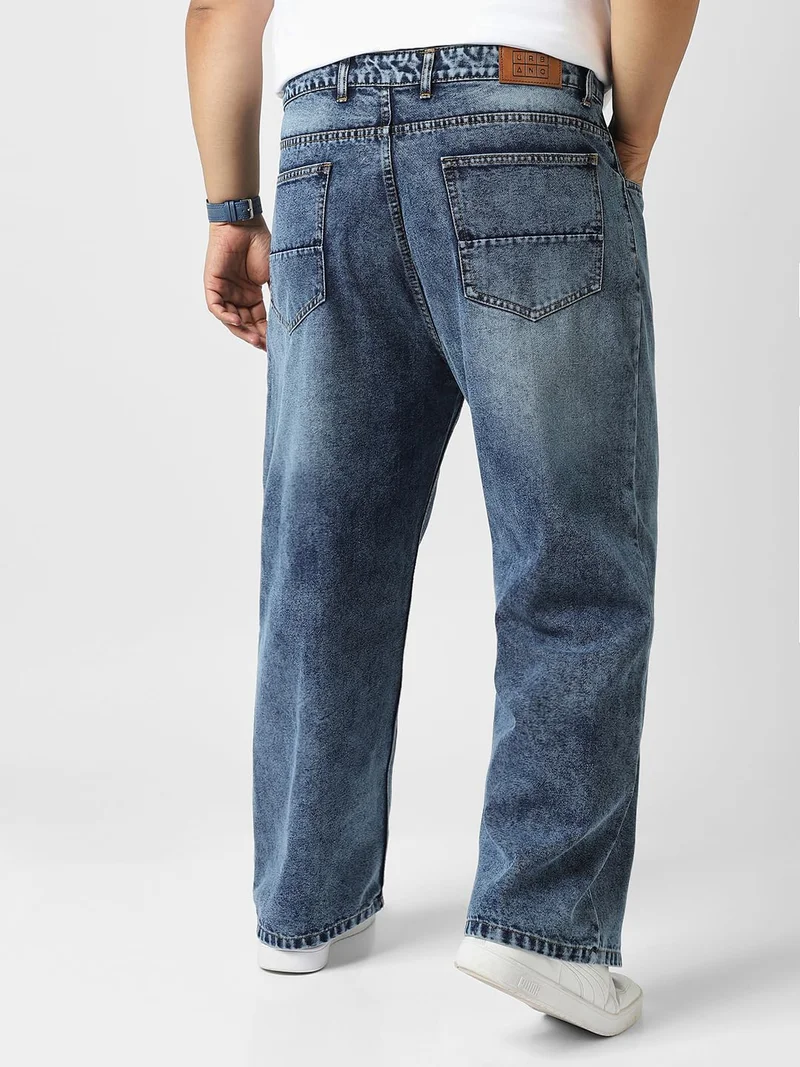 Urbano Fashion  Urbano Plus Men's Blue Loose Baggy Fit Washed Jeans Non-Stretchable  | Best Price UAE