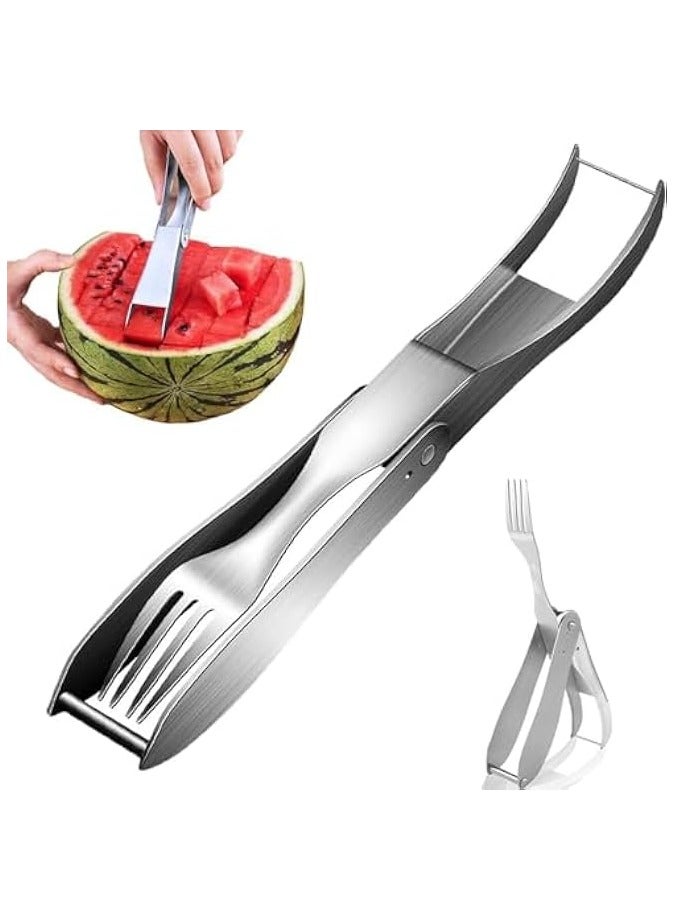 erorex Watermelon Slicer Cutter, 2 in 1 Watermelon Fork Slicer, Portable Stainless Steel Watermelon Cutter, Kitchen Slicer Gadget Tool, Fruit Forks Slicer for Home Party Camping (Silver) - Image 1