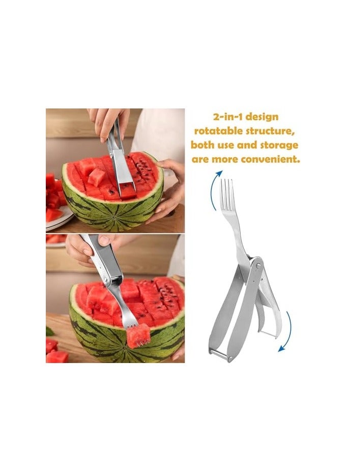 erorex Watermelon Slicer Cutter, 2 in 1 Watermelon Fork Slicer, Portable Stainless Steel Watermelon Cutter, Kitchen Slicer Gadget Tool, Fruit Forks Slicer for Home Party Camping (Silver) - Image 2