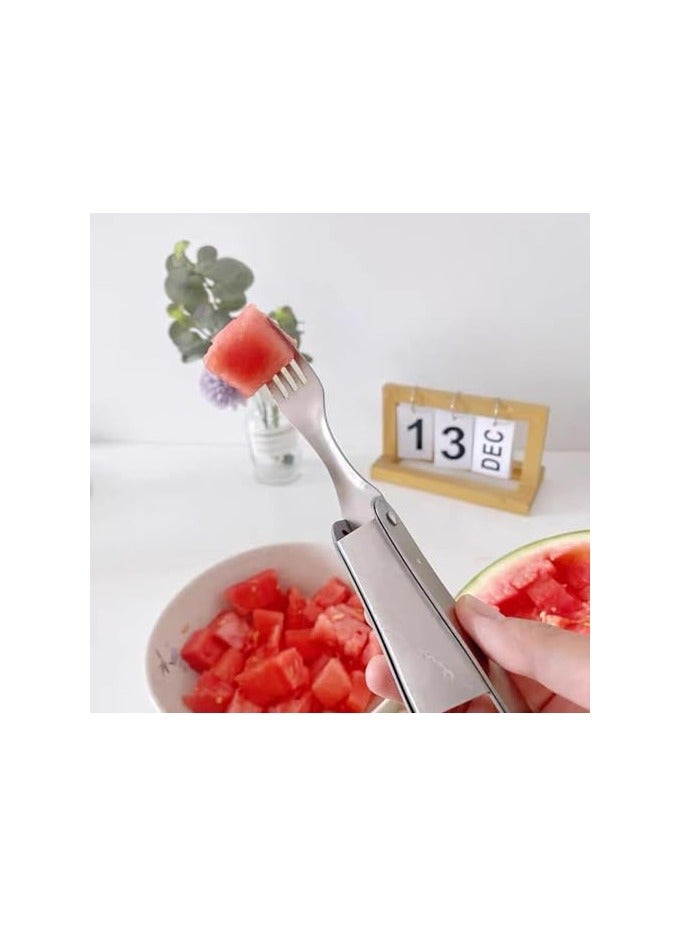 erorex Watermelon Slicer Cutter, 2 in 1 Watermelon Fork Slicer, Portable Stainless Steel Watermelon Cutter, Kitchen Slicer Gadget Tool, Fruit Forks Slicer for Home Party Camping (Silver) - Image 4
