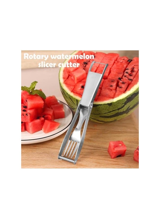 erorex Watermelon Slicer Cutter, 2 in 1 Watermelon Fork Slicer, Portable Stainless Steel Watermelon Cutter, Kitchen Slicer Gadget Tool, Fruit Forks Slicer for Home Party Camping (Silver) - Image 3