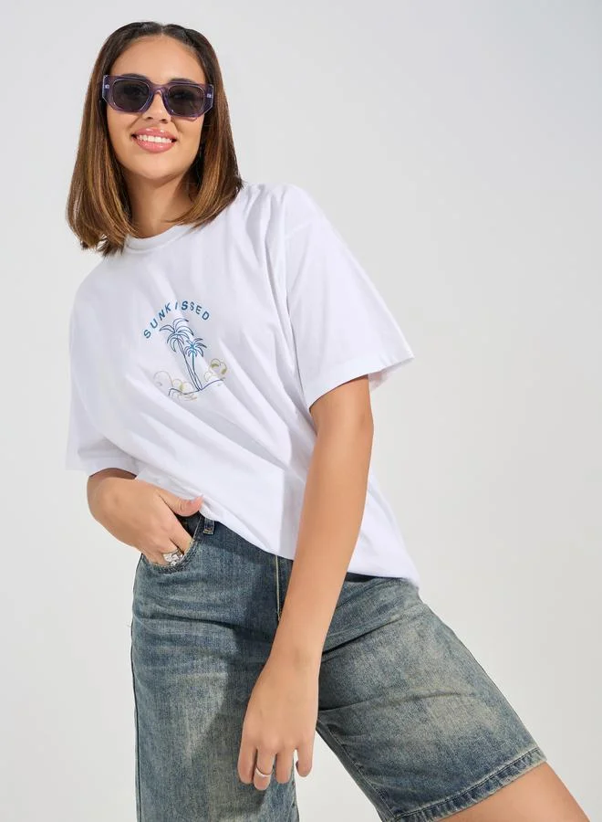 ستايلي Oversized Puff Graphic Print T-Shirt