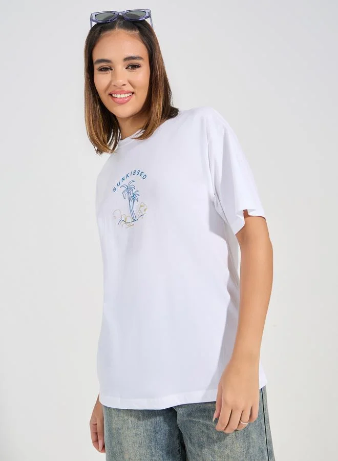 ستايلي Oversized Puff Graphic Print T-Shirt