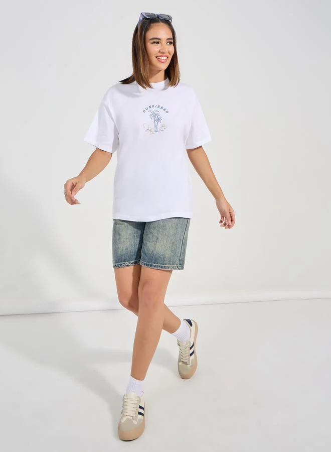 ستايلي Oversized Puff Graphic Print T-Shirt
