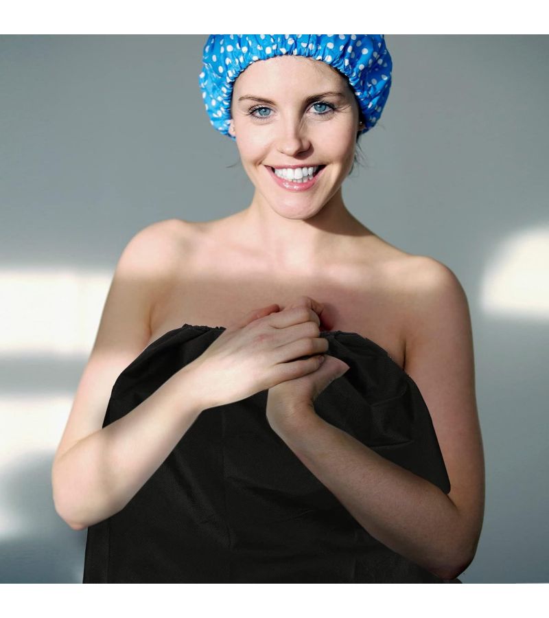 Black Disposable Spa Wraps For Women Adjustable Closure Soft Salon Bathrobe Steaming Wrap - Image 5