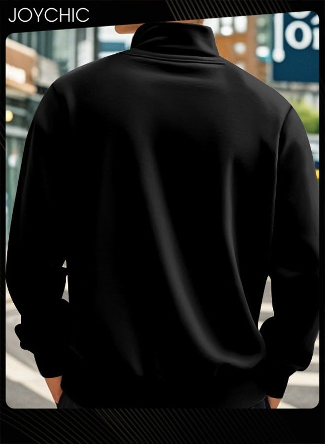 Joychic Mens 1/4 Zip Cadet Collar Fall Winter Sweatshirts Long Sleeve Slim Fit Golf Polo Pullover Casual French Rib Sweater - Image 2