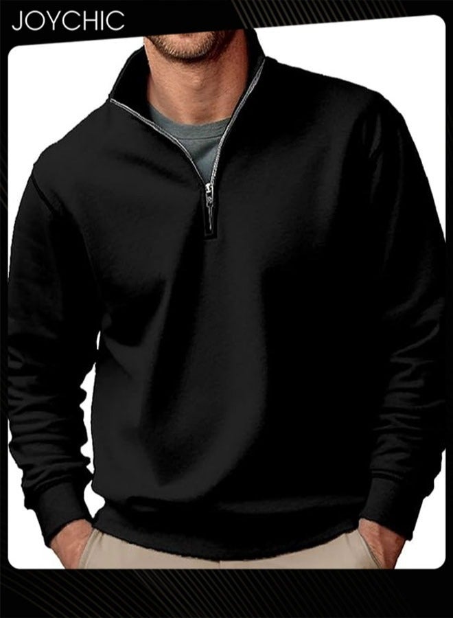 Joychic Mens 1/4 Zip Cadet Collar Fall Winter Sweatshirts Long Sleeve Slim Fit Golf Polo Pullover Casual French Rib Sweater - Image 1