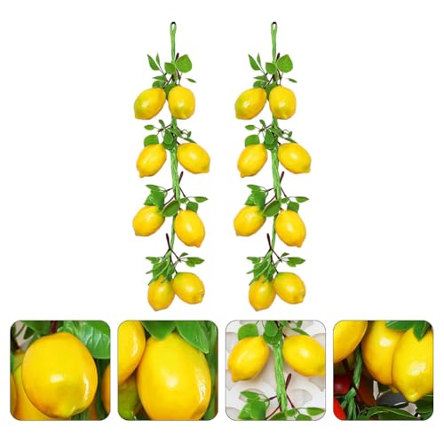 NUOBESTY 2pcs Artificial Lemon Branches Artificial Fruit Garland Green Leaves Lifelike Fake Fruit Props Realistic Food Vegetables Kitchen Photography Props - Image 4