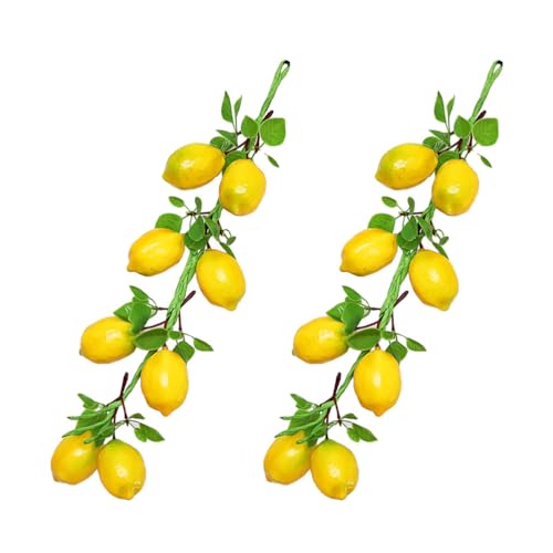 NUOBESTY 2pcs Artificial Lemon Branches Artificial Fruit Garland Green Leaves Lifelike Fake Fruit Props Realistic Food Vegetables Kitchen Photography Props - Image 5