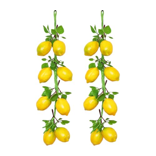 NUOBESTY 2pcs Artificial Lemon Branches Artificial Fruit Garland Green Leaves Lifelike Fake Fruit Props Realistic Food Vegetables Kitchen Photography Props - Image 1