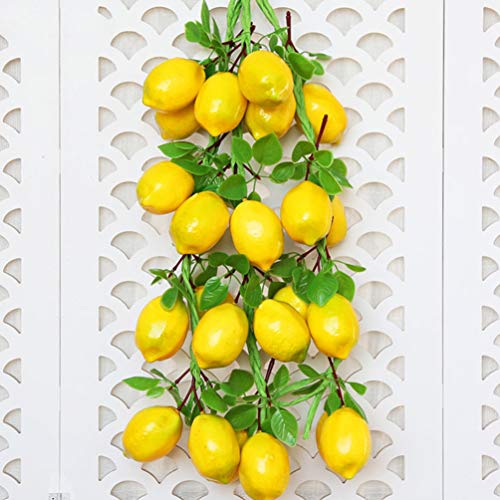 NUOBESTY 2pcs Artificial Lemon Branches Artificial Fruit Garland Green Leaves Lifelike Fake Fruit Props Realistic Food Vegetables Kitchen Photography Props - Image 2