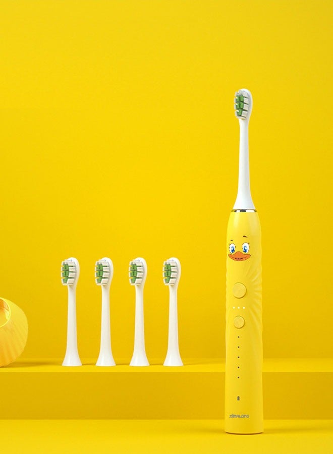 KLNAMAEAAN Children's Electric Toothbrush Super Soft Waterproof Teeth Cleaning Artifact Battery Powered (4 Heads) - Image 1