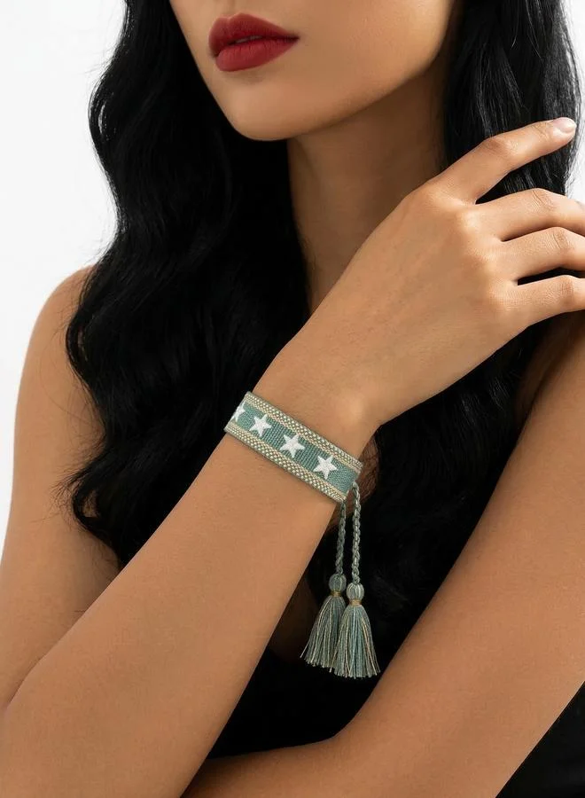 Multi-Color Star Embellished Woven Bracelet