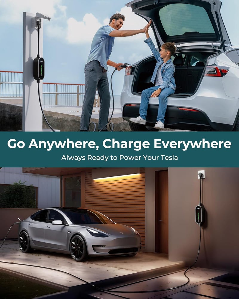 Ecogenix Level 1 & Level 2 EV Charger for Tesla Mobile Charging with Adjustable Current and 21ft Cable - Image 5