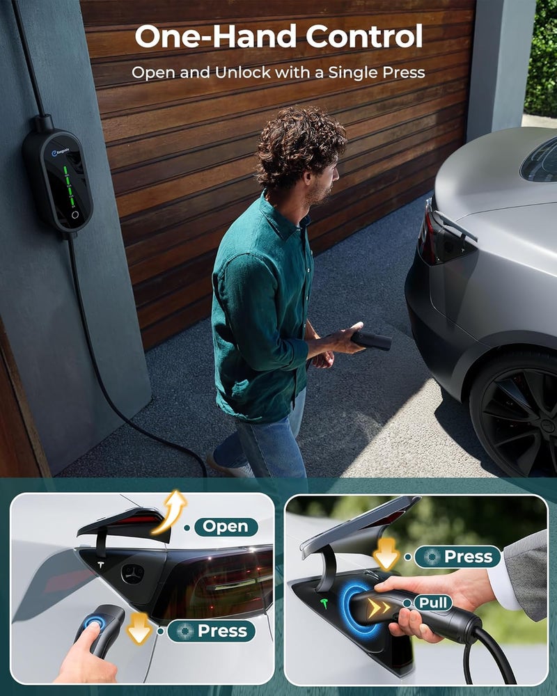Ecogenix Level 1 & Level 2 EV Charger for Tesla Mobile Charging with Adjustable Current and 21ft Cable - Image 2