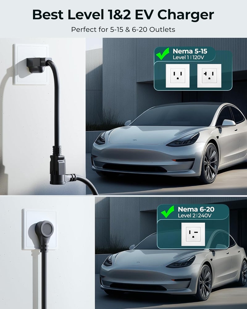 Ecogenix Level 1 & Level 2 EV Charger for Tesla Mobile Charging with Adjustable Current and 21ft Cable - Image 4