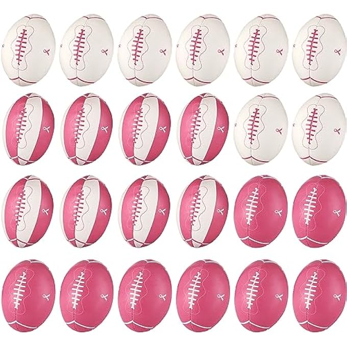 Liliful 24 Pcs Breast Cancer Awareness Stress Balls Pink Ribbon Stress Balls for Breast Awareness Gifts Football Party Favors Stress Relief Supplies for Women or Men - Image 1