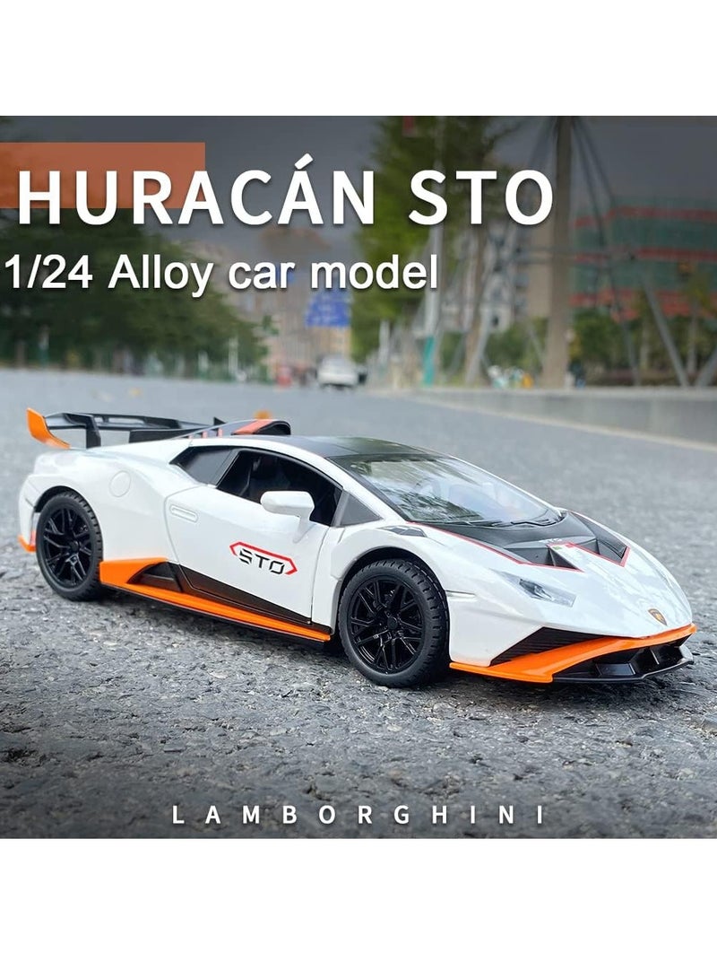 lakia 1:24 Alloy Diecast Car Model for Lamborghini Huracan STO 2021 Toy Car, Pull Back Vehicles Model Cars Toy for Kids 3 to 12 Years Old Gift Adult Collection Car Model with Light & Sound - Image 2
