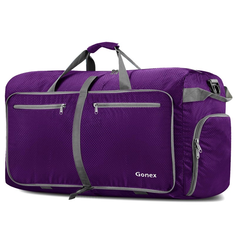 Gonex 100L Large Foldable Travel Duffle Bag with Shoes Compartment, Packable Lightweight Water Repellent Duffel Bag for Camping Gym Weekender Bag Purple - Image 1