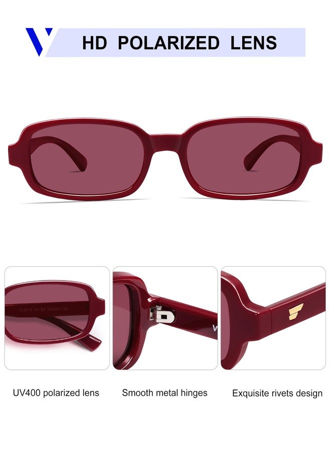 VANLINKER Retro Rectangle Polarized Sunglasses for Women Men Small 90s Style Vintage Trendy Narrow Rectangular Frame VL9813, Red - Image 4