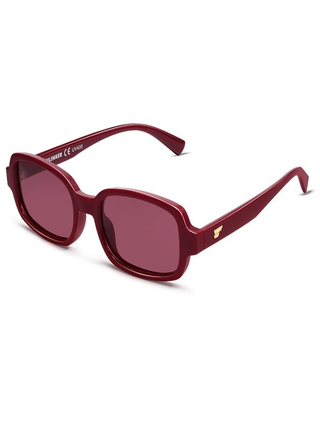 VANLINKER Retro Rectangle Polarized Sunglasses for Women Men Small 90s Style Vintage Trendy Narrow Rectangular Frame VL9813, Red - Image 3