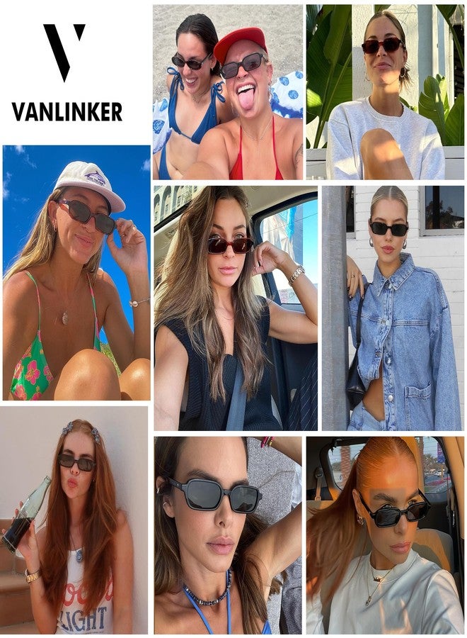 VANLINKER Retro Rectangle Polarized Sunglasses for Women Men Small 90s Style Vintage Trendy Narrow Rectangular Frame VL9813, Red - Image 2