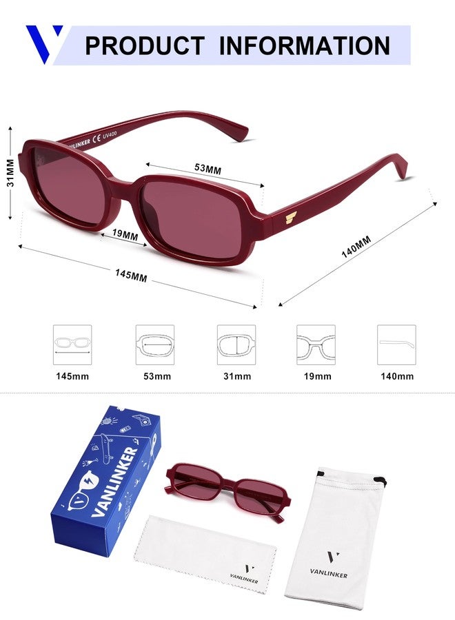VANLINKER Retro Rectangle Polarized Sunglasses for Women Men Small 90s Style Vintage Trendy Narrow Rectangular Frame VL9813, Red - Image 5