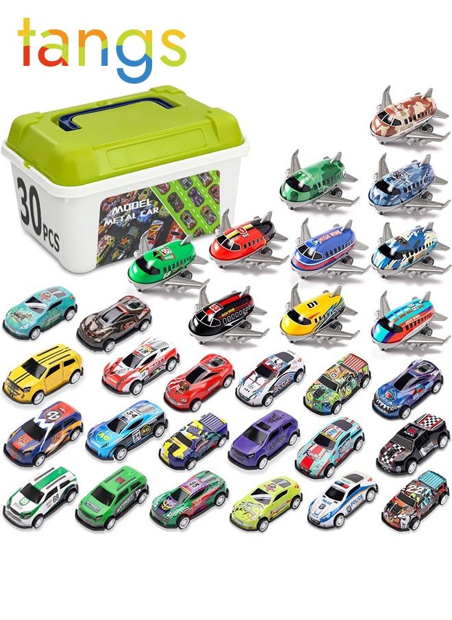 tangs - 30 Pcs Pull Back Toy Cars Airplanes with Storage Box, Alloy Mini Race Push and Pull Back Cars Planes Vehicles Toys for Kids, Party Favors Toy Cars Suitable for 3+ Years Old Kids Boys Girls Gift - Image 1