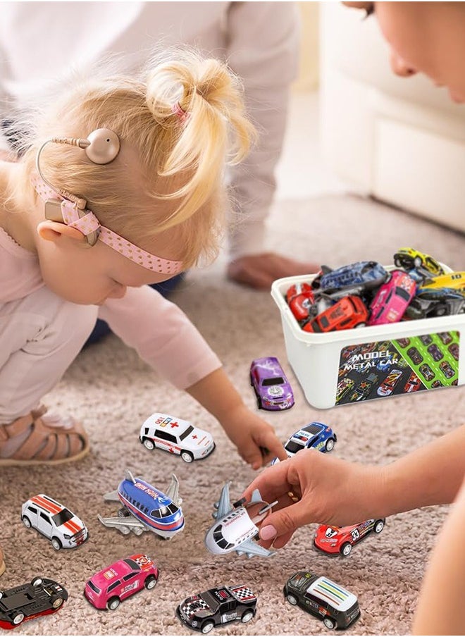 tangs - 30 Pcs Pull Back Toy Cars Airplanes with Storage Box, Alloy Mini Race Push and Pull Back Cars Planes Vehicles Toys for Kids, Party Favors Toy Cars Suitable for 3+ Years Old Kids Boys Girls Gift - Image 1