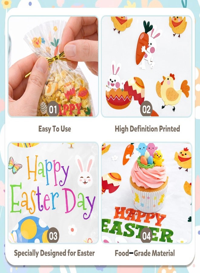 WIKDAY Easter Goodie Bags 144pcs Clear Easter Cellophane Bags with Twist Ties for Party Supplie Treat Candy Cookies Gift Wrapping Bulk, 4 Style C - Image 3