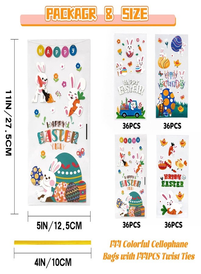 WIKDAY Easter Goodie Bags 144pcs Clear Easter Cellophane Bags with Twist Ties for Party Supplie Treat Candy Cookies Gift Wrapping Bulk, 4 Style C - Image 4