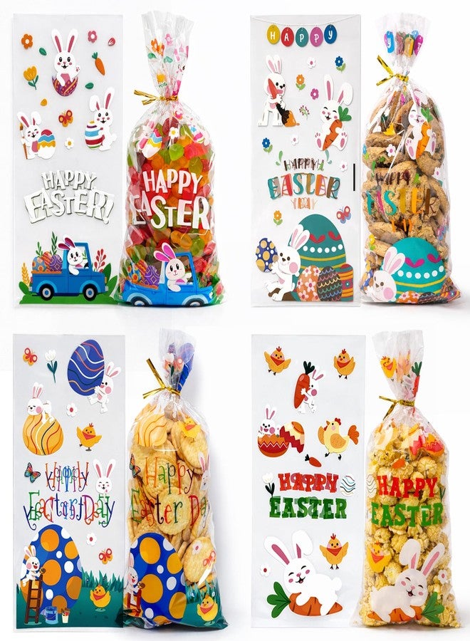 WIKDAY Easter Goodie Bags 144pcs Clear Easter Cellophane Bags with Twist Ties for Party Supplie Treat Candy Cookies Gift Wrapping Bulk, 4 Style C - Image 1