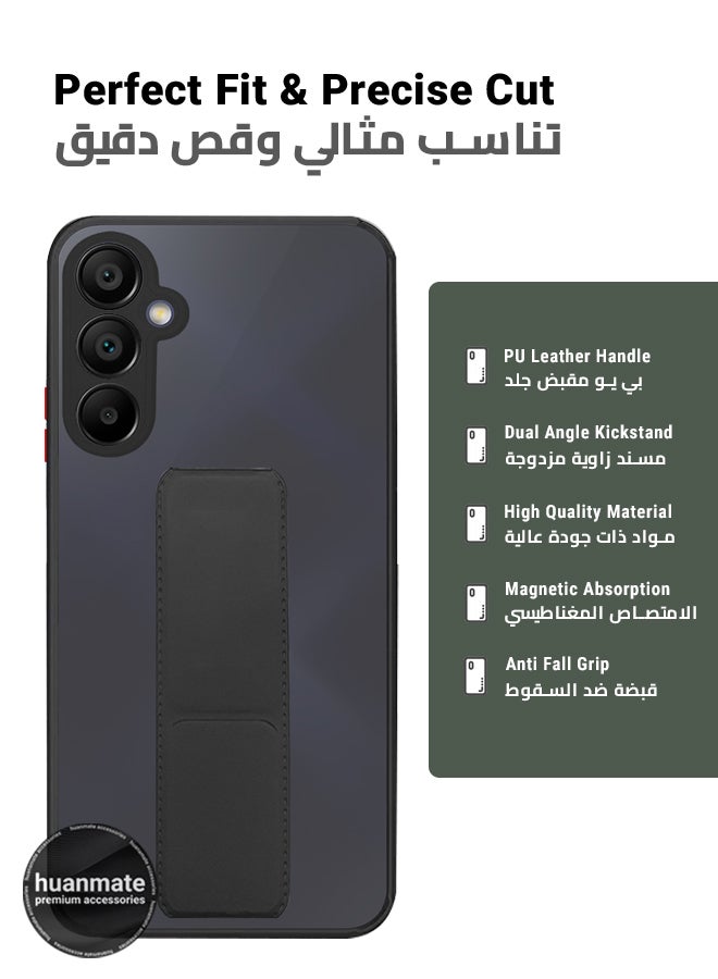 Samsung Galaxy A25 Magnetic Case With Hand Grip Holder & Kickstand - Strong Grip for Magnetic Car Holder, Stylish & Functional, Ultimate Convenience & Hands-Free Viewing - Black