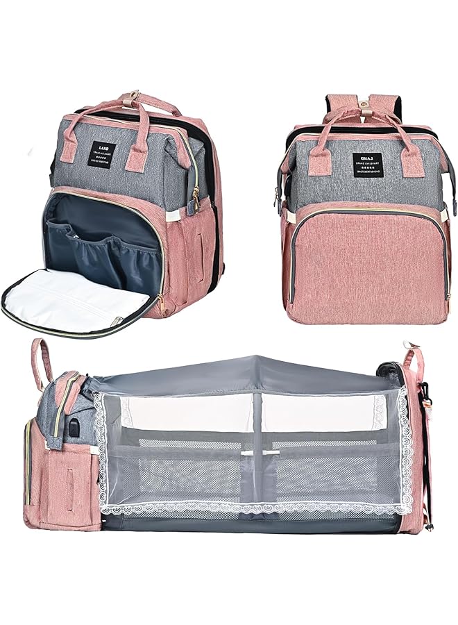 DMG TECH Diaper Bag Backpack Baby Bag With Changing Station & Toy Bar Boy & Girl Diaper Bag For Dad & Mom Large Capacity 900D Oxford Usb Port 3 Toys Pink - Image 1