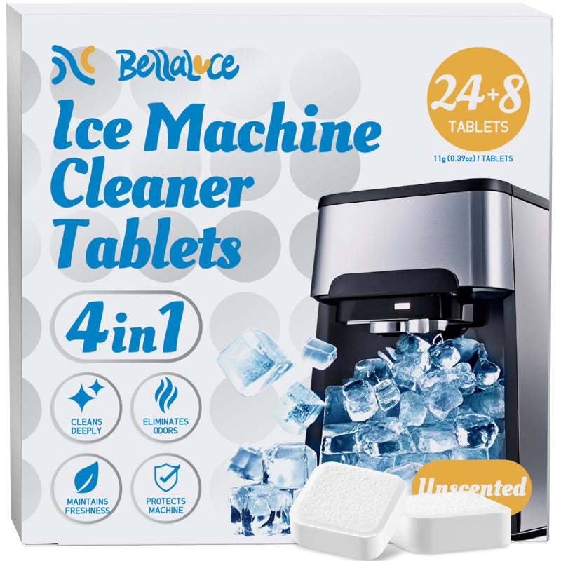 Bellaluce Ice Machine Cleaner Tablets Descaler (32 Pack) â€“ Nickel-Safe Countertop Portable Commercial Ice Maker Cleaning â€“ Remove Hard Water Buildup, Odor-Free, Crystal Clear Ice - Image 1