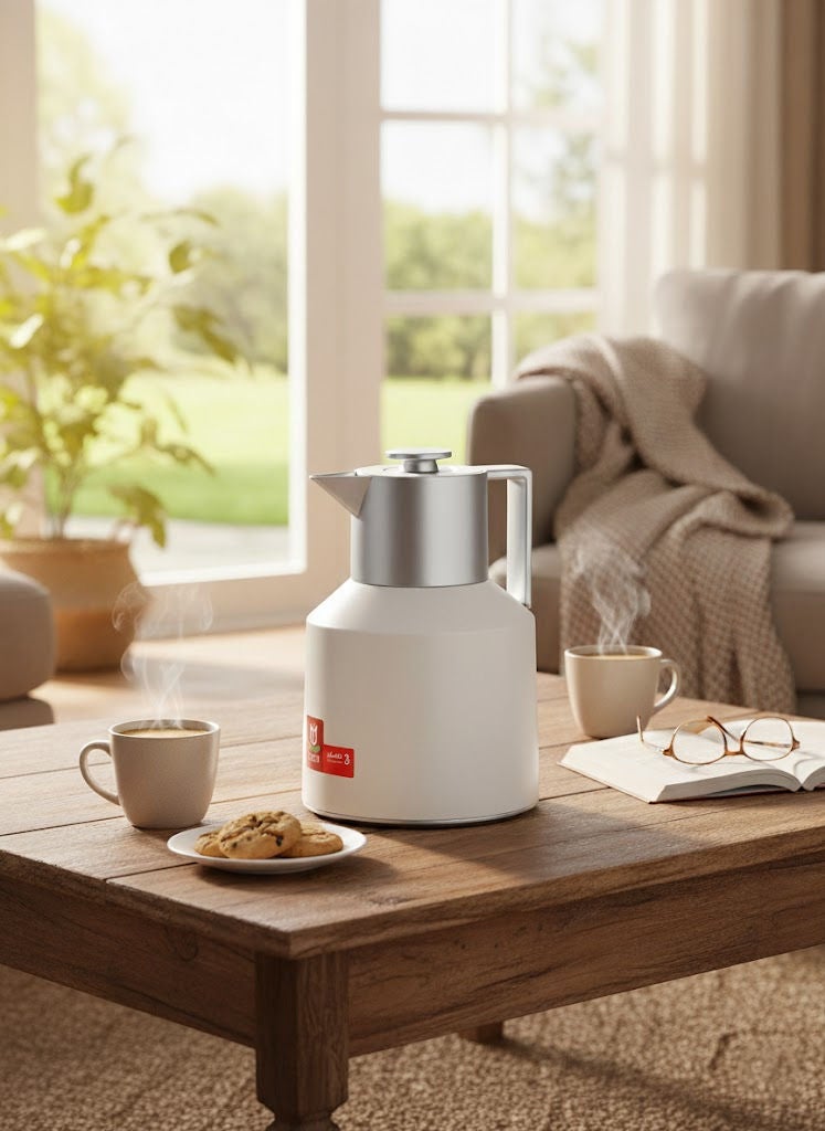 REEM Plastic Tea & Coffee Flask 1 Liter Ivory/Silver - Image 2