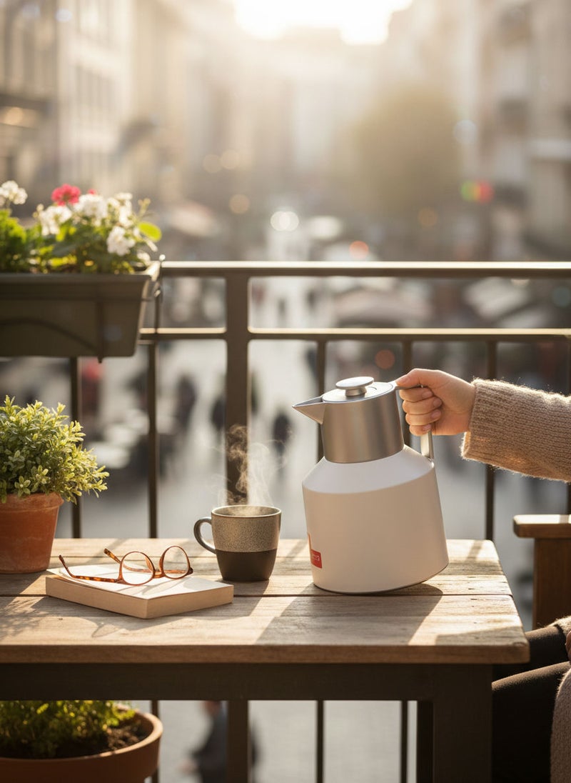 REEM Plastic Tea & Coffee Flask 1 Liter Ivory/Silver - Image 3