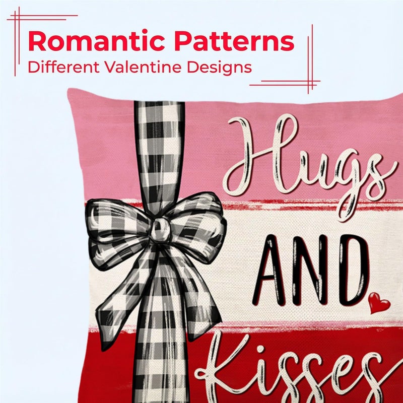 Ni-JASW Valentines Day Throw Pillow Covers 18x18 inch Set of 4, Buffalo Plaid Pink Red Hearts Pillow Cases for Couch Sofa Holiday Home Decor - Image 3