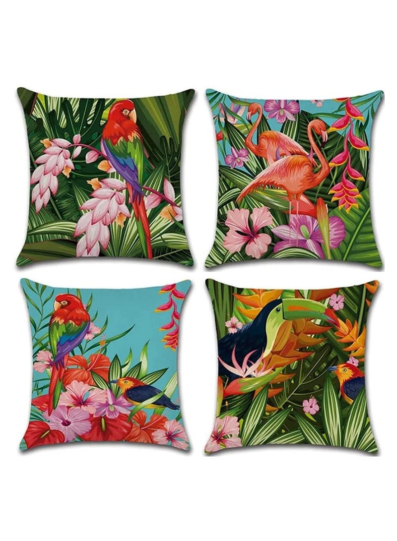SOLARAE Cushion Covers Set, Outdoor Waterproof Green Leaf of 4 Tropical Plant Square Linen Throw Pillow Covers, Suitable for Sofa Garden, Terrace, Bench Home Bed Decorative Cushion Cover, 45 x 45cm - Image 1