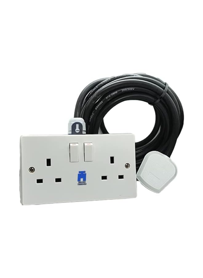 Hassan double socket extension cord 13A 220-250V 3 meter with wall attachment - Image 3