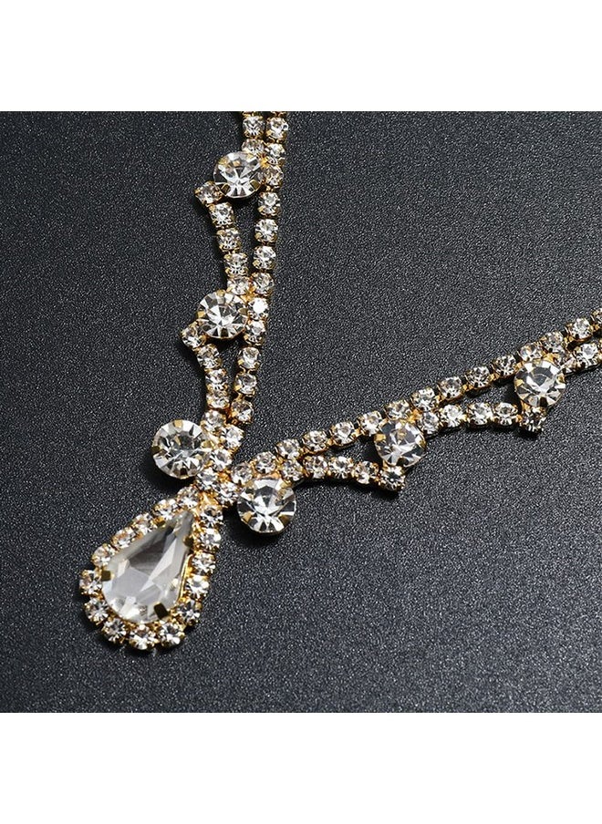 Chargances - Bridal Rhinestone Forehead Head Chain Clip Wedding Crystal Teardrop Forehead Headband Gold Flower Hair Accessories For Women And Girls (Gold) - Image 1