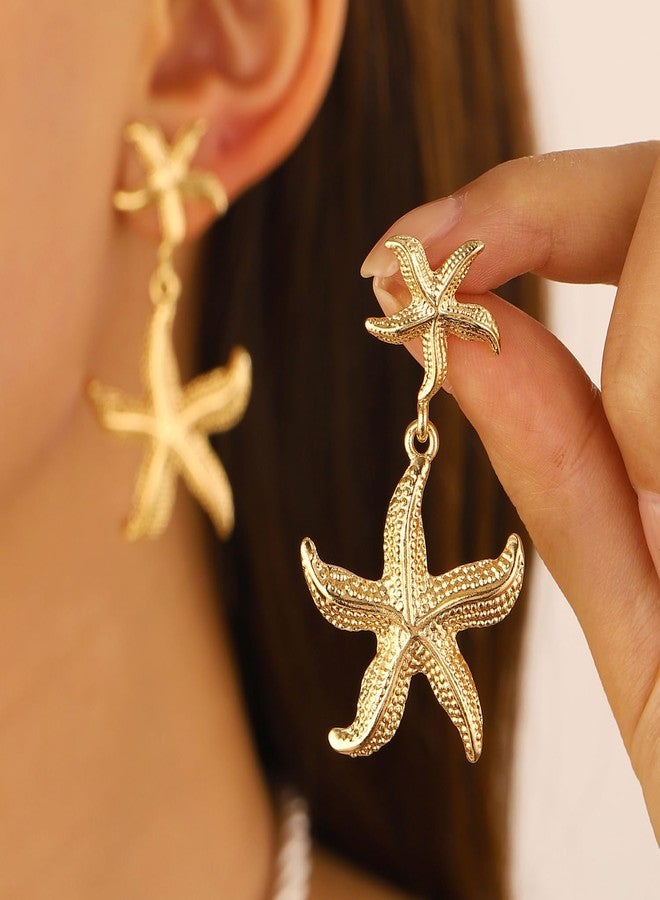 Decixde Gold Starfish Drop Dangle Earrings - Sea Star Dangle Earrings for Women - Summer Theme Beach Chic Women Gift Ocean Jewelry (gold) - Image 2