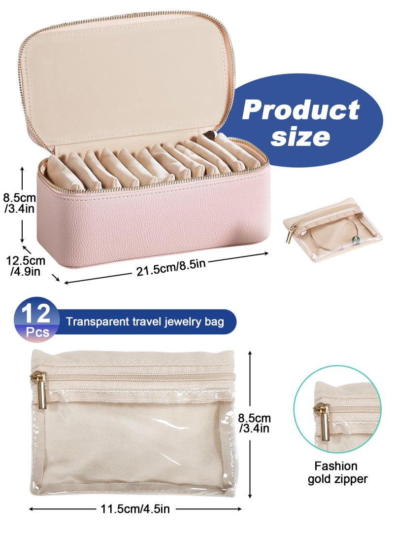 HomarKet Jewelry Box Organzier for Travel,Graduation Gifts for Daughter,Jewelry Case with 12 Pcs Velvet Jewelry Bags for Earrings Necklace Rings,Valentine's Day,Birthday, Wedding Gift for Wome-Strawberry Pink - Image 2