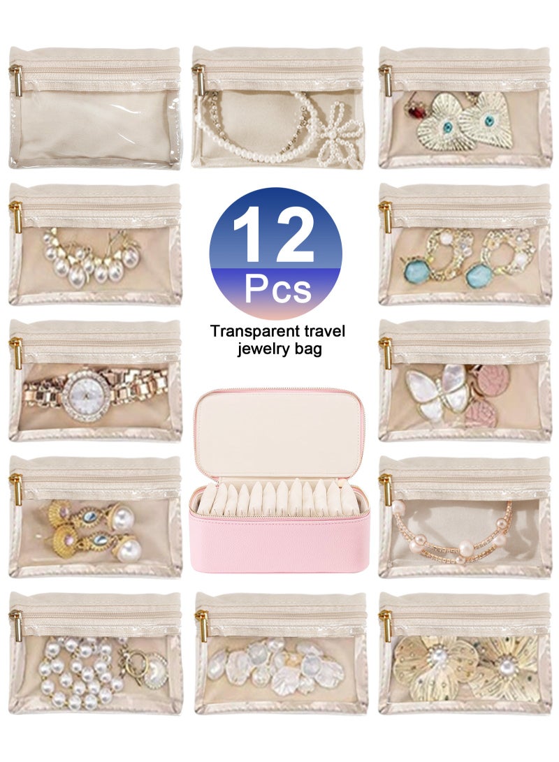 HomarKet Jewelry Box Organzier for Travel,Graduation Gifts for Daughter,Jewelry Case with 12 Pcs Velvet Jewelry Bags for Earrings Necklace Rings,Valentine's Day,Birthday, Wedding Gift for Wome-Strawberry Pink - Image 3