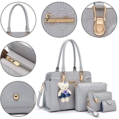 Soperwillton Women's Fashion Handbags Tote Bags Shoulder Bag Top Handle Satchel Purse Set 4pcs - Image 4