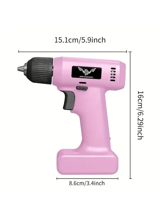 Pink Portable USB Rechargeable Drill Set With LED Light For Home DIY - Image 4